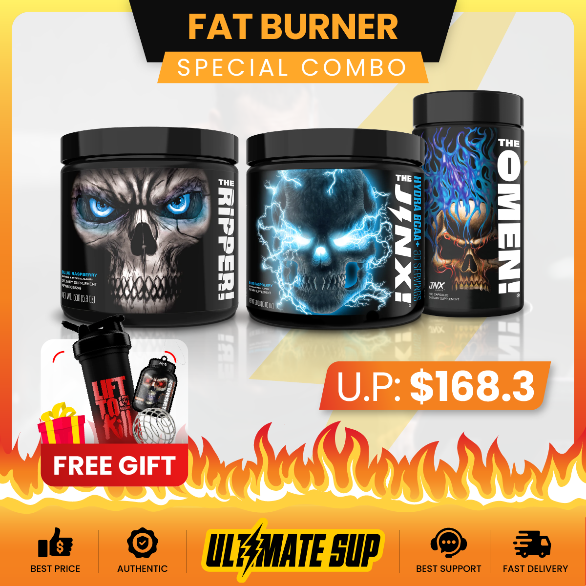 Combo FAT BURNER BUNDLE, JNX The Ripper 30 Sers + JNX Jinx + Omen Non-Stim 100 Caps, Fat Burner, Weight Management - Ultimate Sup Singapore