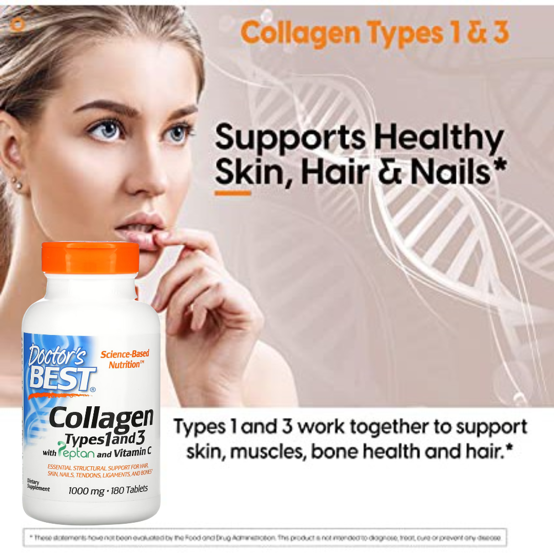 Doctor's Best, Collagen Types 1 and 3 with Vitamin C, 1,000 mg, 180 Tablets - Ultimate Sup Singapore