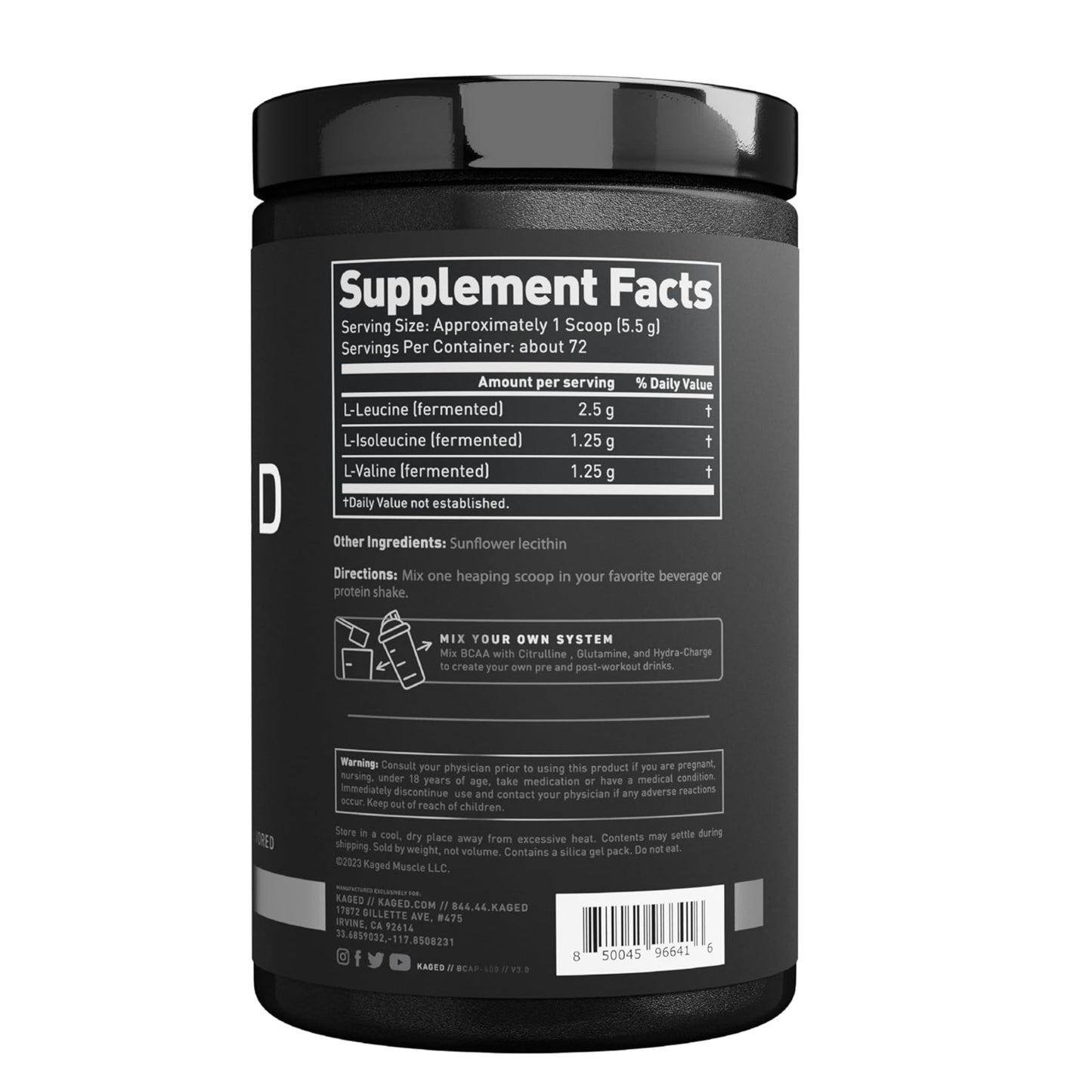 Kaged BCAA 2:1:1, Third Party Tested by Informed Choice, 98% Purity, Unflavored, 400g - Ultimate Sup Singapore