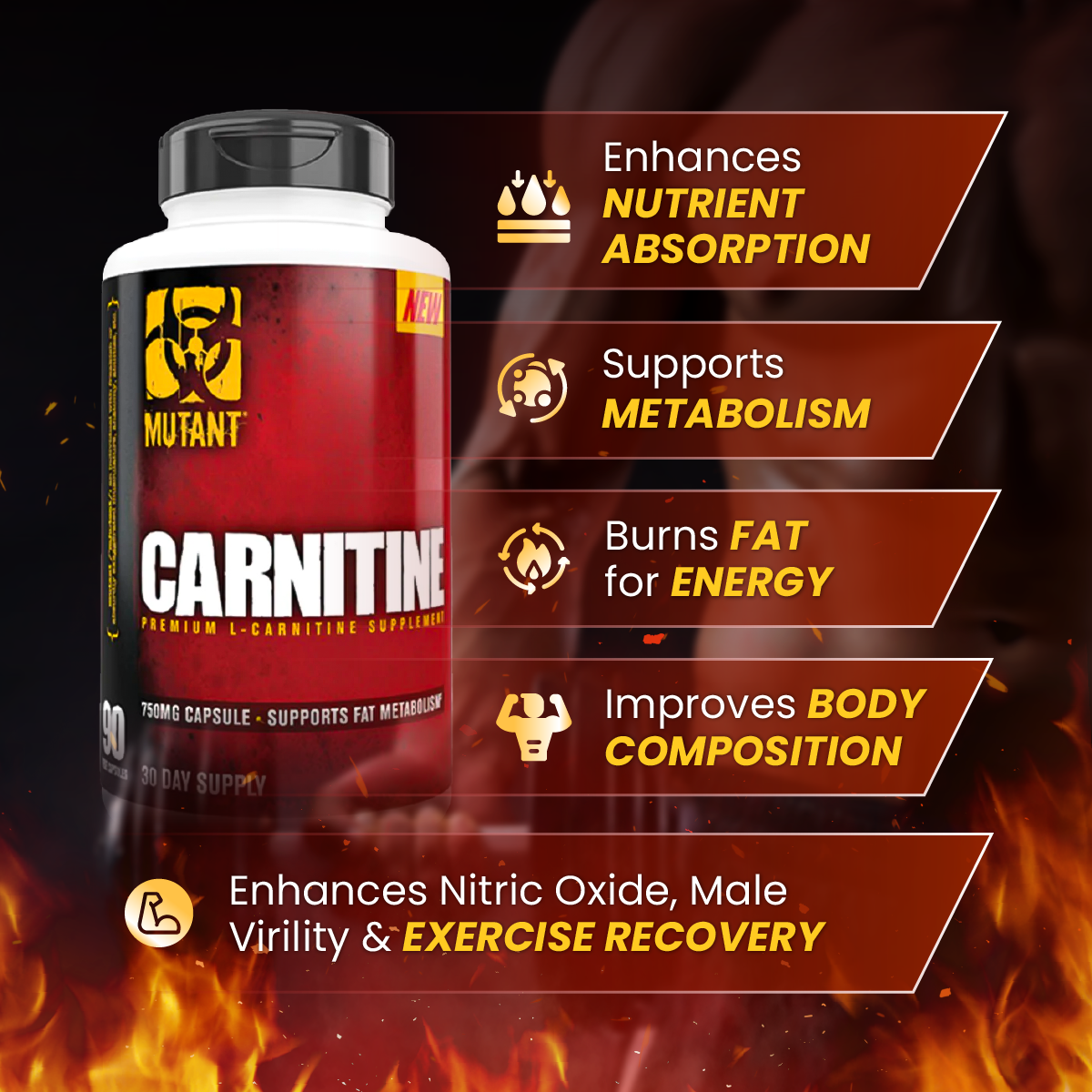 Mutant CARNITINE, Fat Burner, L Carnitine Supplement, 90 Capsules