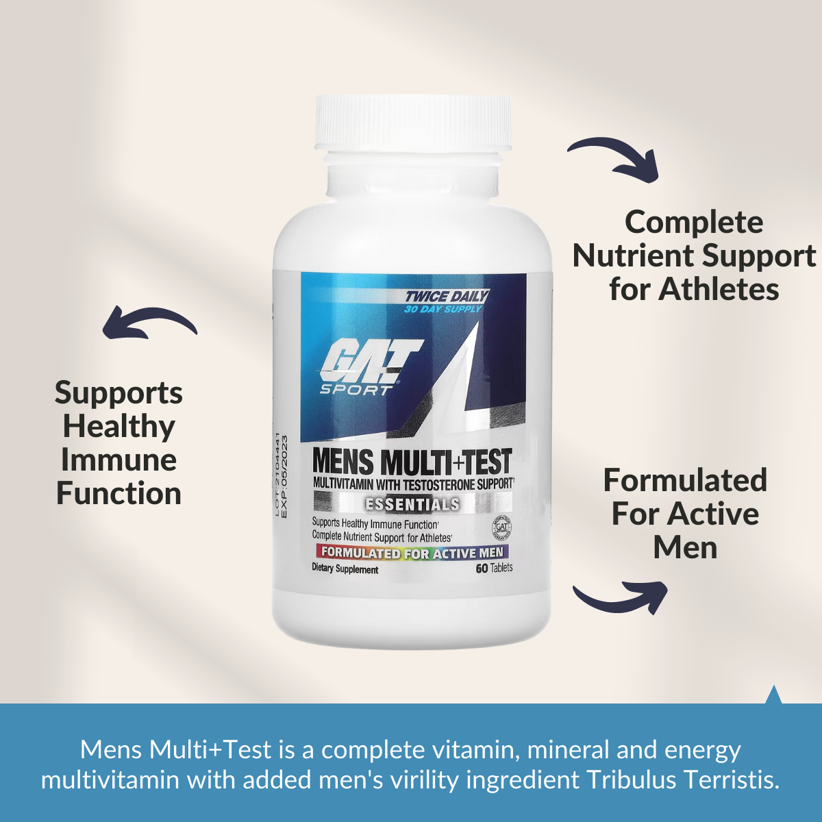  GAT SPORT Men's Multi + Test, Premium Multivitamin Tablets (60  Count) : Health & Household