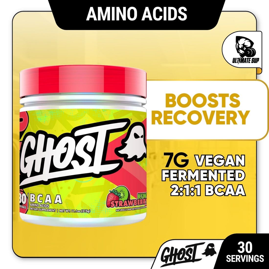 GHOST, BCAA Powder, Amino Acids, Supports Muscle Growth, Boosts Recovery and Hydration, Various Flavors, 30 Servings - Ultimate Sup Singapore