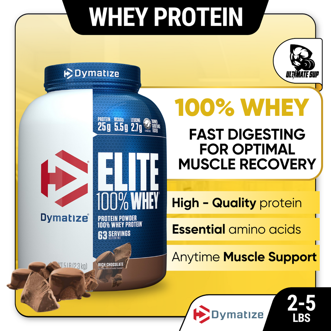 Dymatize, Elite 100% Whey Protein Powder, Various Flavors, 2-5lbs - Ultimate Sup Singapore