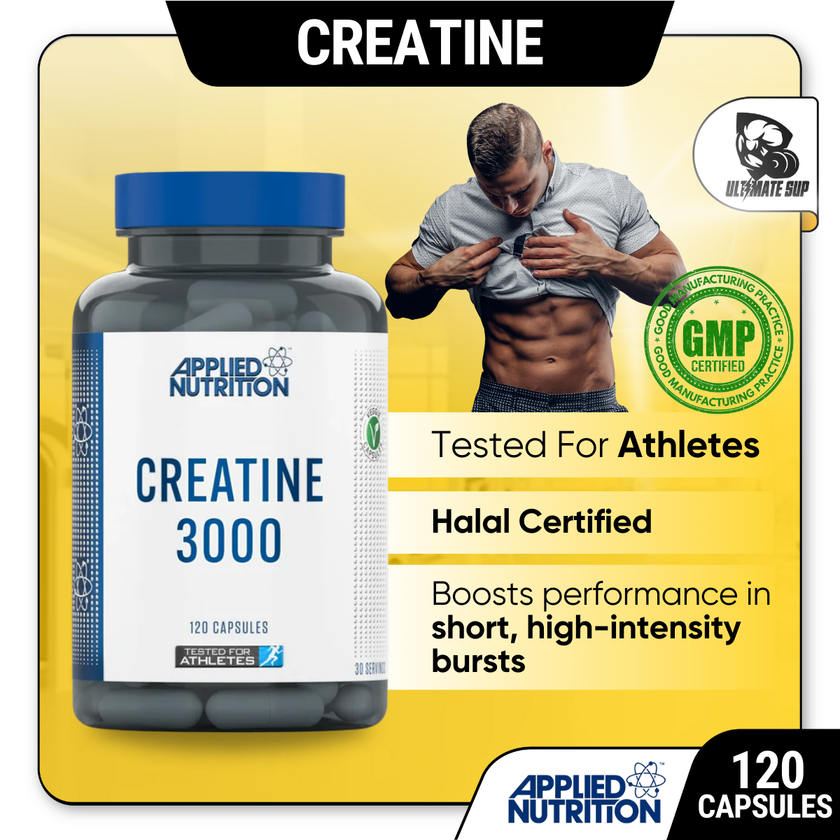 Applied Nutrition, Halal Creatine 3000, Creatine Monohydrate, Increase Performance 30 servings - Ultimate Sup Singapore
