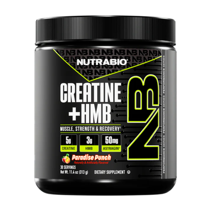 NutraBio, Monohydrate Creatine+ HMB, Micronized Powder, Fast Absorption and Maxizimes Muscle, 30ser