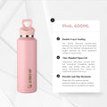 Frost Vial, 600ml, Thermal Flask Insulated Stainless Steel Water Bottle, Double Layer, Threadless Lid - Ultimate Sup - Ultimate Sup Singapore