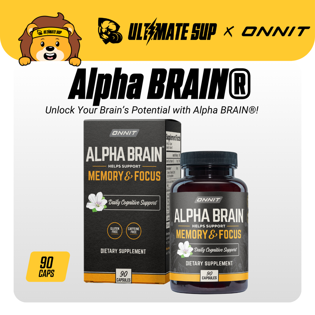 ONNIT Alpha Brain, Caffeine-Free Focus, Brain Booster & Memory Support, 90 Capsules - Ultimate Sup Singapore