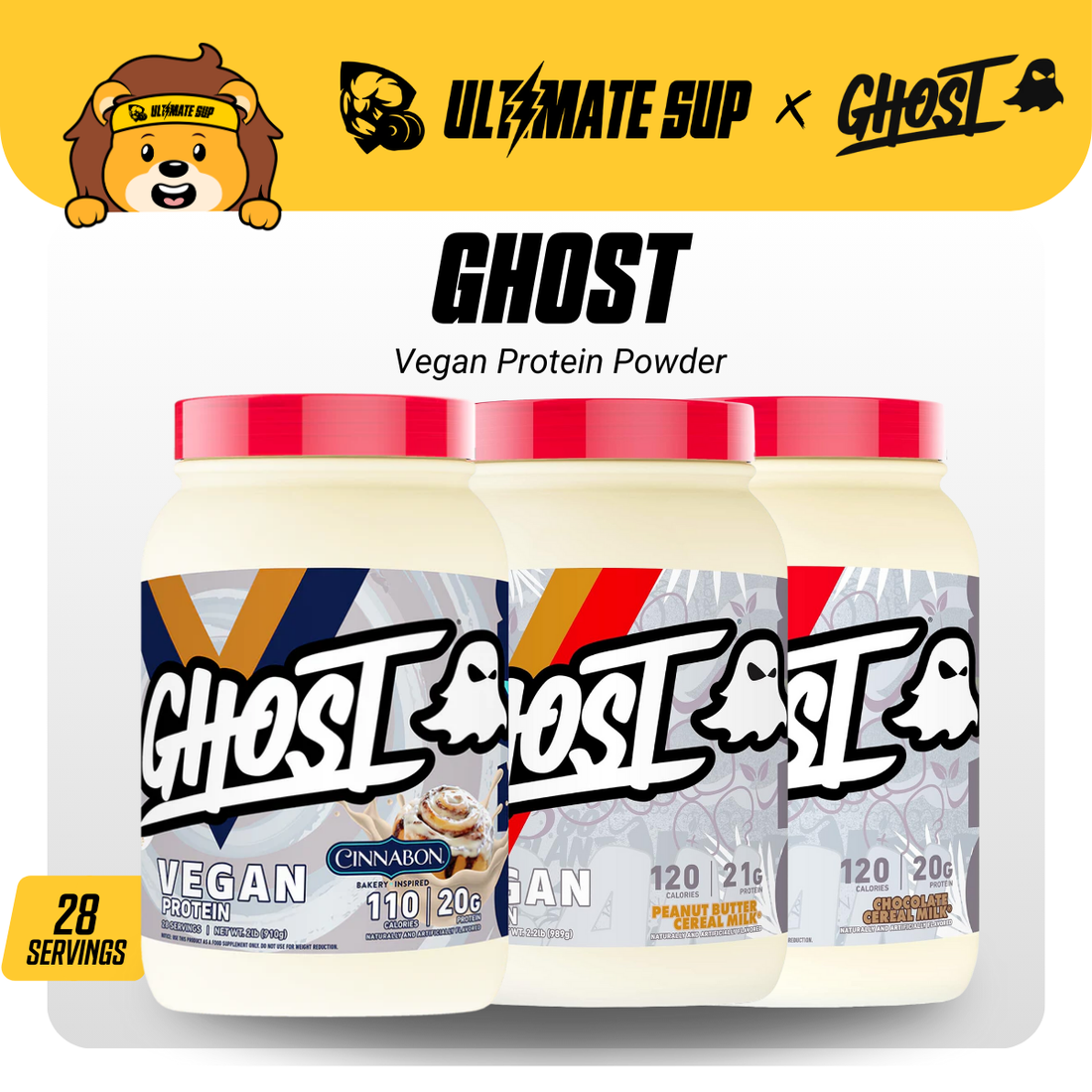 GHOST, Vegan Protein Powder, Muscle Recovery, Various Flavors, 21g Protein, 2.2lb - Ultimate Sup Singapore