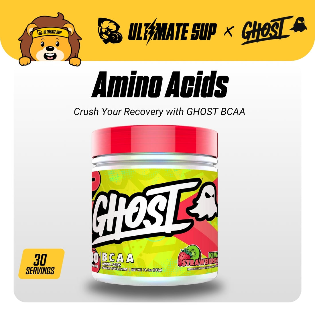 GHOST, BCAA Powder, Amino Acids, Supports Muscle Growth, Boosts Recovery and Hydration, Various Flavors, 30 Servings - Ultimate Sup Singapore