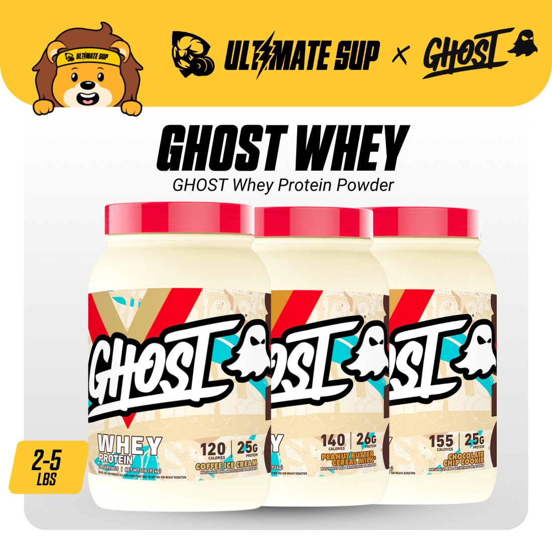 GHOST, Whey Protein Powder, Muscle Recovery, Various Flavors, 25g Protein, 2-5LB - Ultimate Sup Singapore