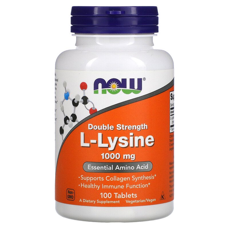 Now Foods Double Strength L- Lysine 1000mg,Essential Amino Acid, Support Collagen Synthesis, Vegan, 100-250 Tabs/Sers - Ultimate Sup Singapore