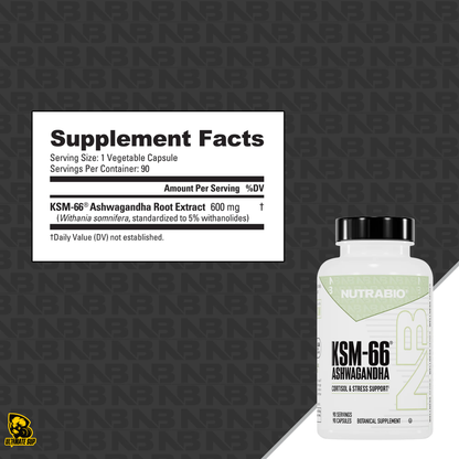 NUTRABIO KSM-66 Ashwagandha 600mg Stress Balance & Recovery Support 60 - 90 Capsules