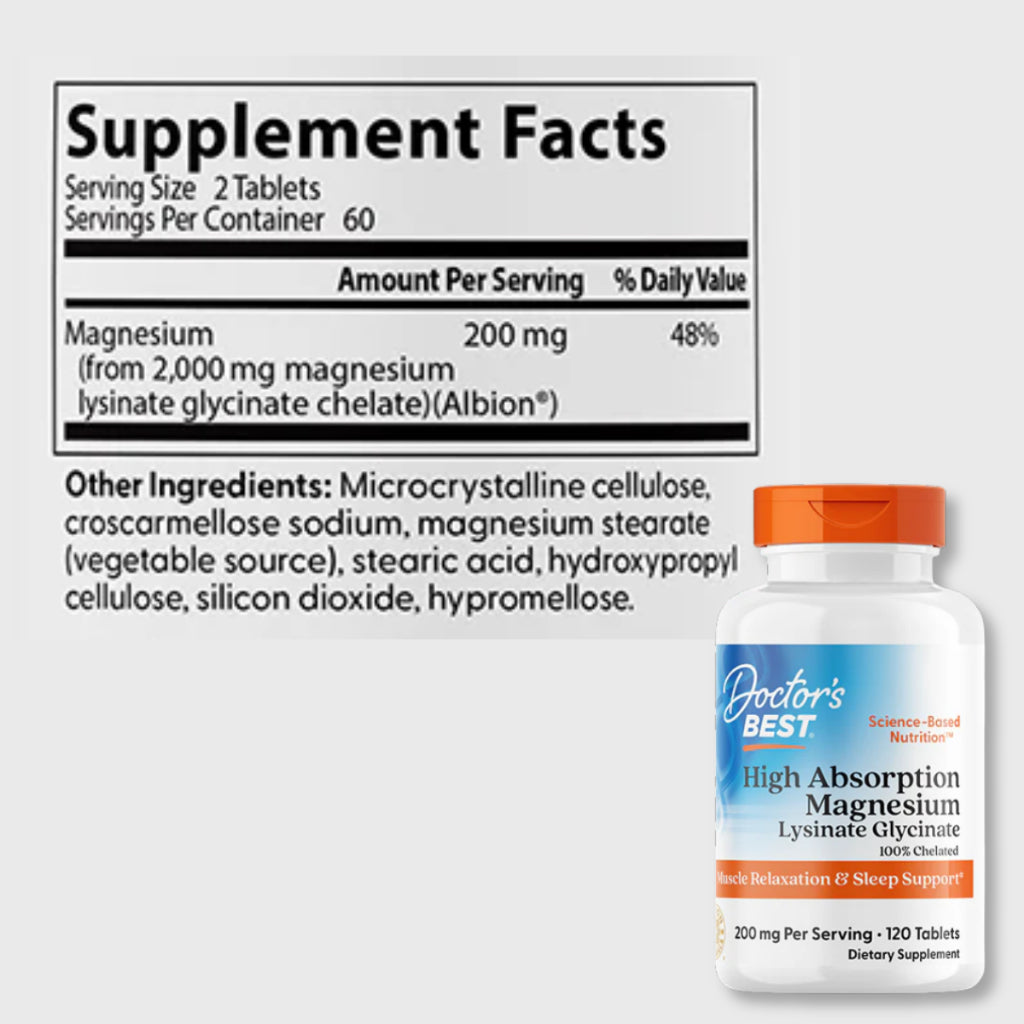 Doctor's Best, Magnesium Glycinate 100mg High Absorption 100% Chelated with Albion Minerals, 120-240 tabs