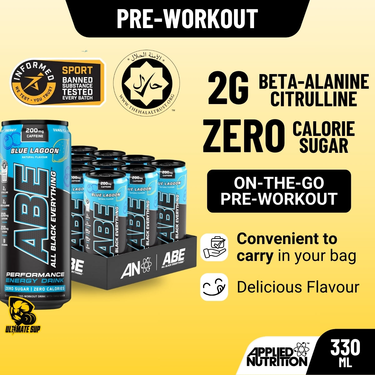 Applied Nutrition, ABE Pre Workout Cans, Pack of 12 Cans x 330ml - Ultimate Sup Singapore