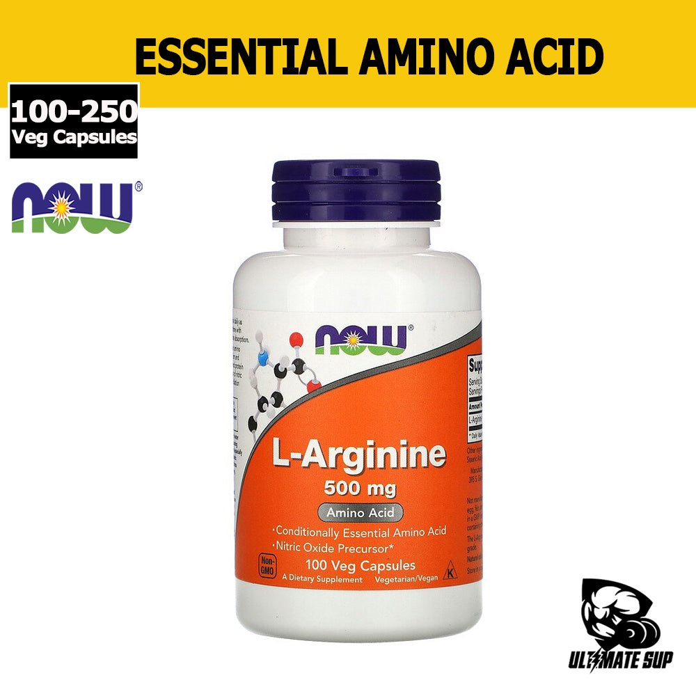 Now Foods L-Arginine, Essential Amino Acids, Vegan Dietary Supplement, 500mg, 100-250 Veg Capsules, , 50-125 Servings - Ultimate Sup Singapore