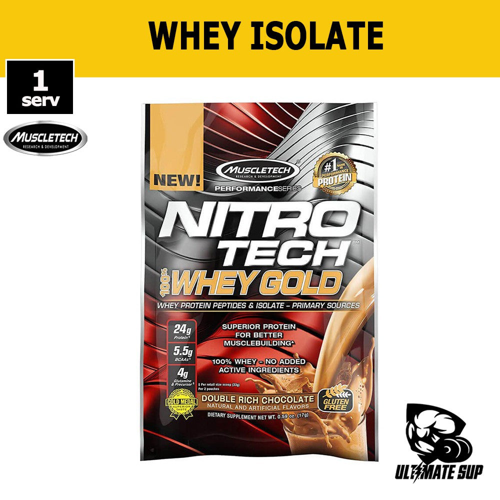 SAMPLE Muscletech Nitro Tech 100% Whey Gold, Whey Protein Peptides & Isolate 17g (1serving) - New