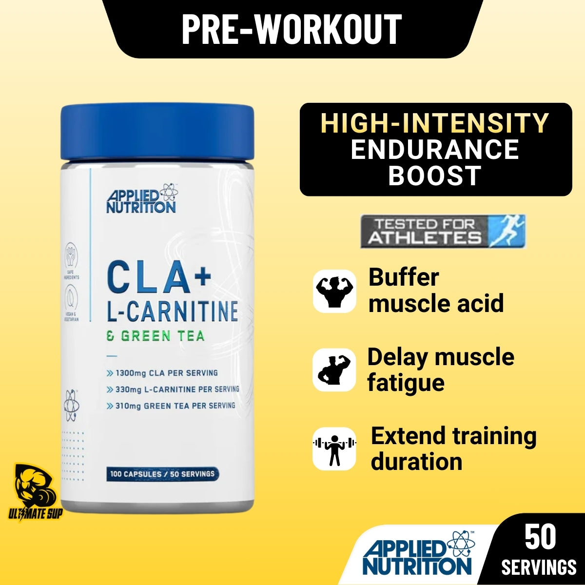 Applied Nutrition, CLA + L-Carnitine & Green Tea, Metabolism & Energy Support, 100 Capsules