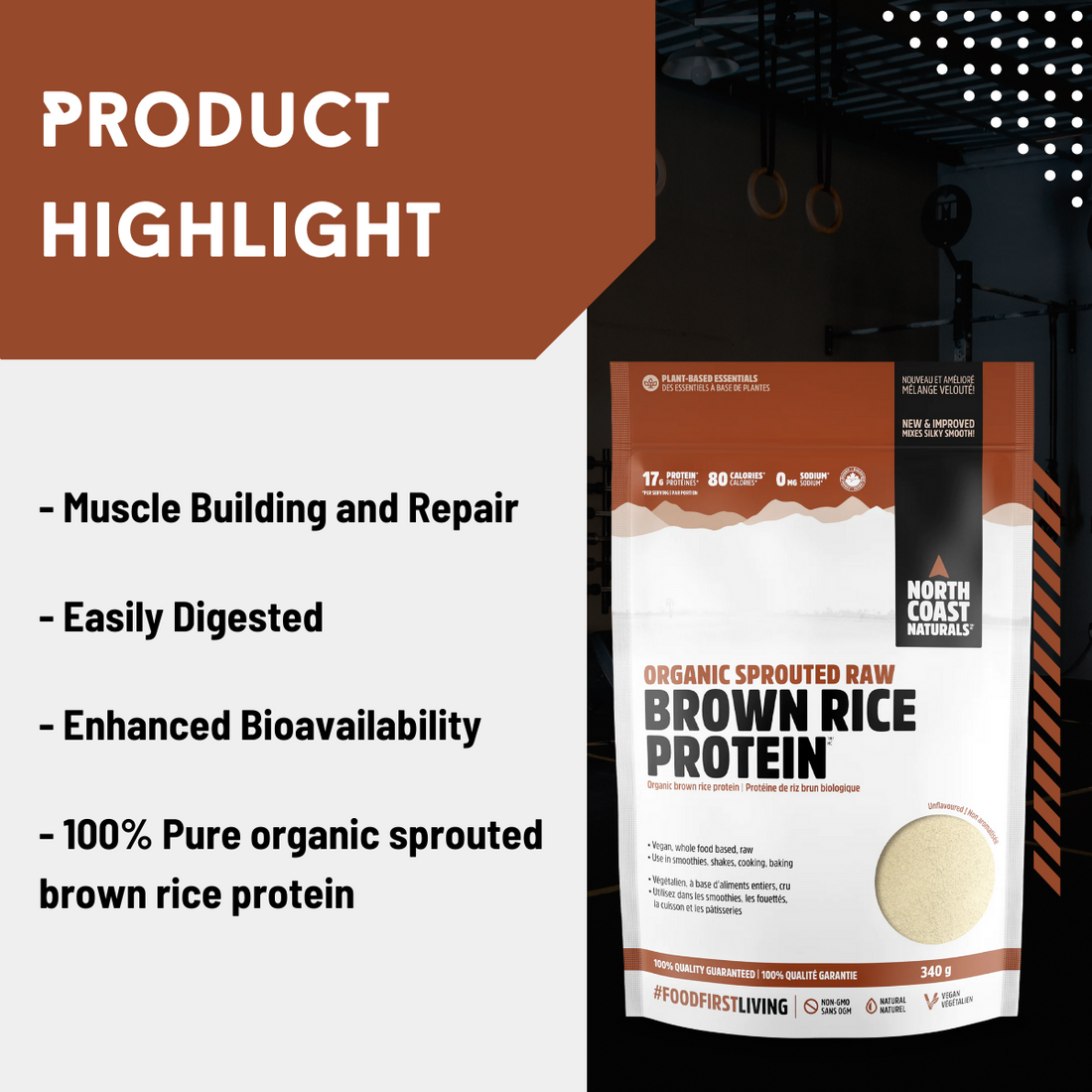 North Coast Naturals, Organic Sprouted Raw Brown Rice Protein, 340-840g - Ultimate Sup Singapore