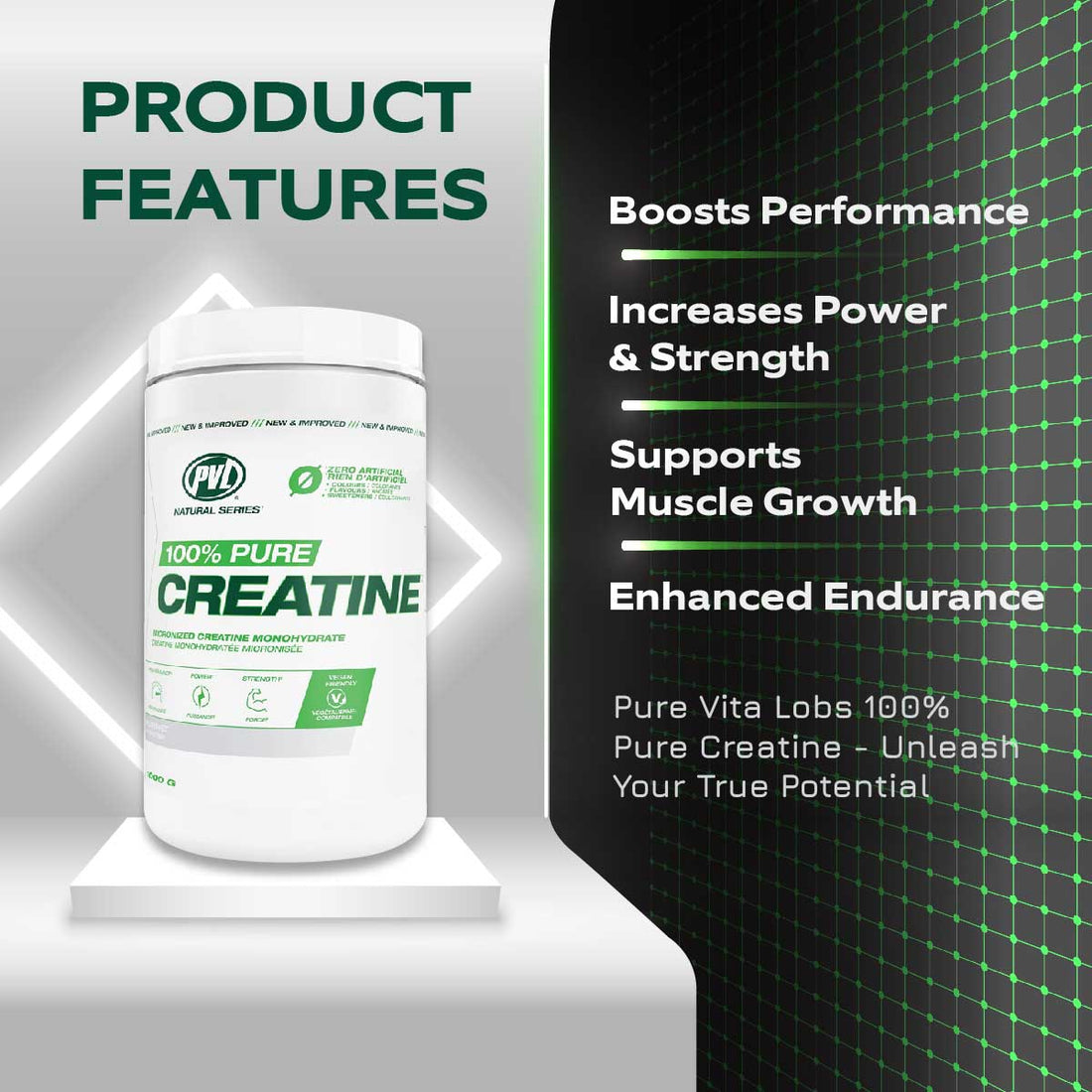 PVL 100% Pure Creatine, Power and Strength, Unflavoured, 300 - 1000g - Ultimate Sup Singapore