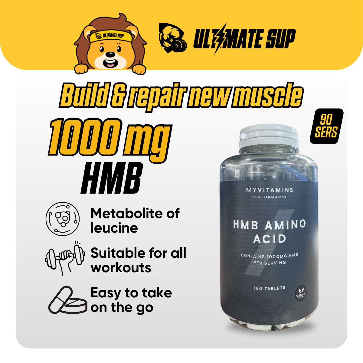 Myprotein HMB Tablets, 1000mg HMB, Supports Muscle Growth, Recovery & Performance 180 tabs - Ultimate Sup Singapore