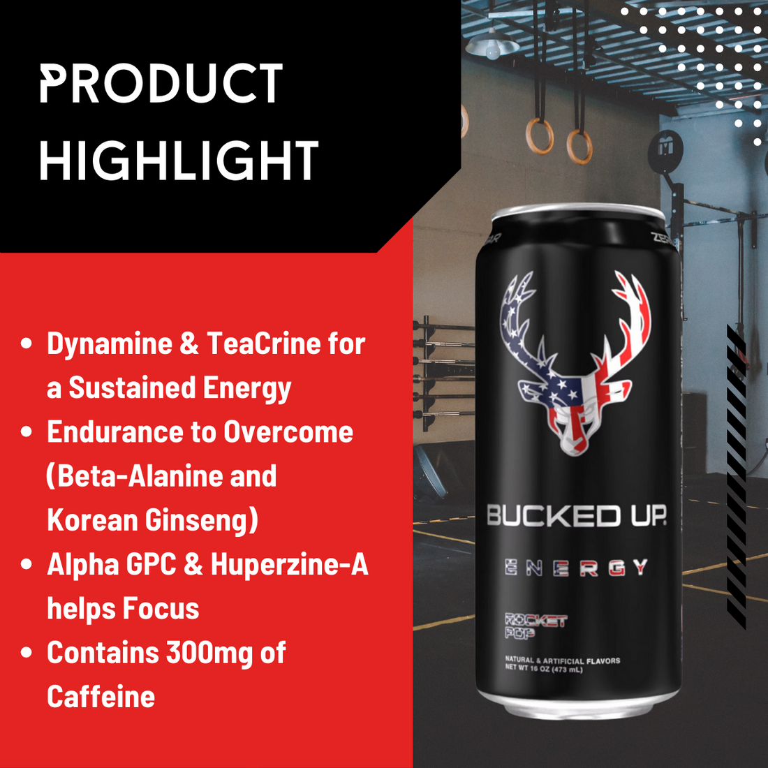 Bucked Up Energy, Extreme Energy And Focus Drink, Energy Drinks, Caffeine & Zero Sugar, Rocket Pop 16oz, 3-12 cans - Ultimate Sup Singapore