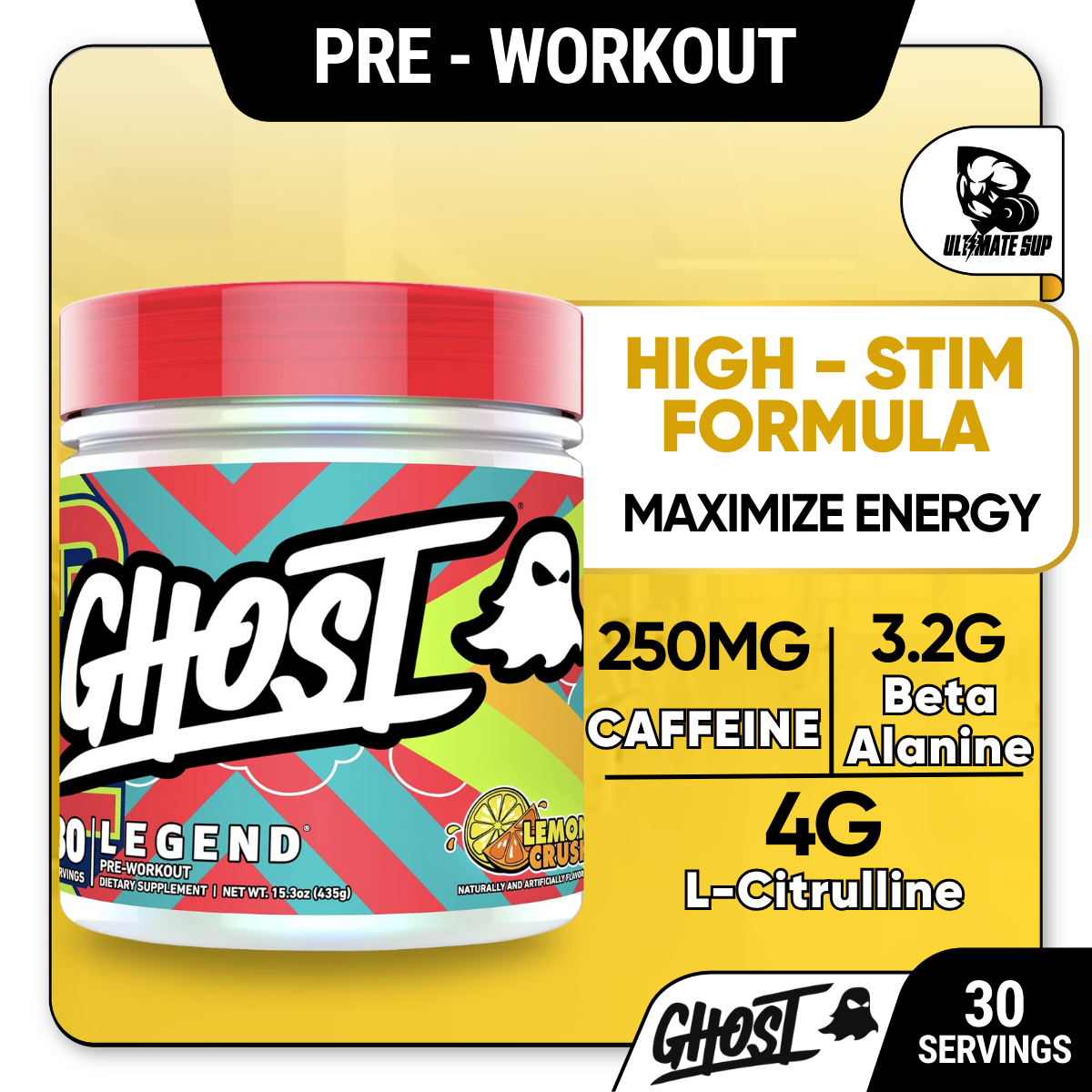 GHOST Legend All Out V3 Pre-Workout Powder, High-Stim, Energy Boost, Sugar-Free, Various Flavors, 30 Servings, thumbnail