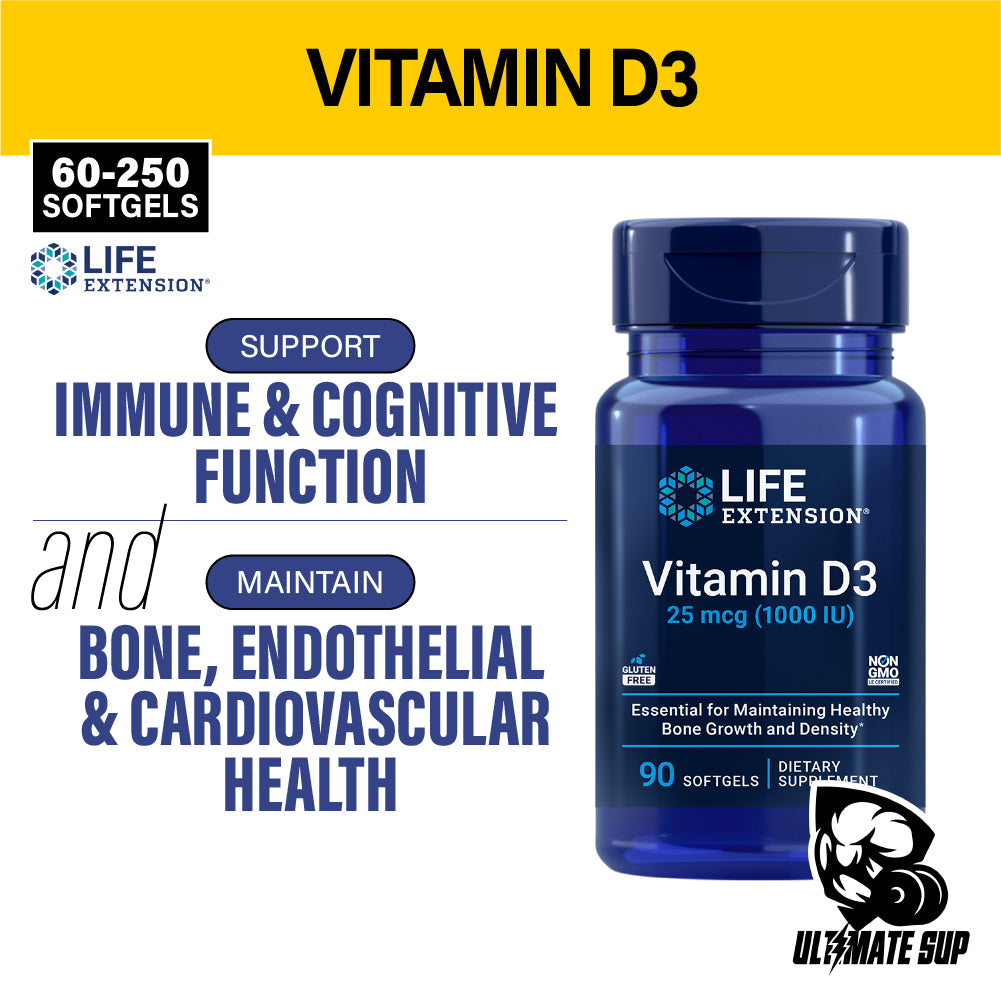 Life Extension, Vitamin D3, Supports Bone & Immune Health - main front