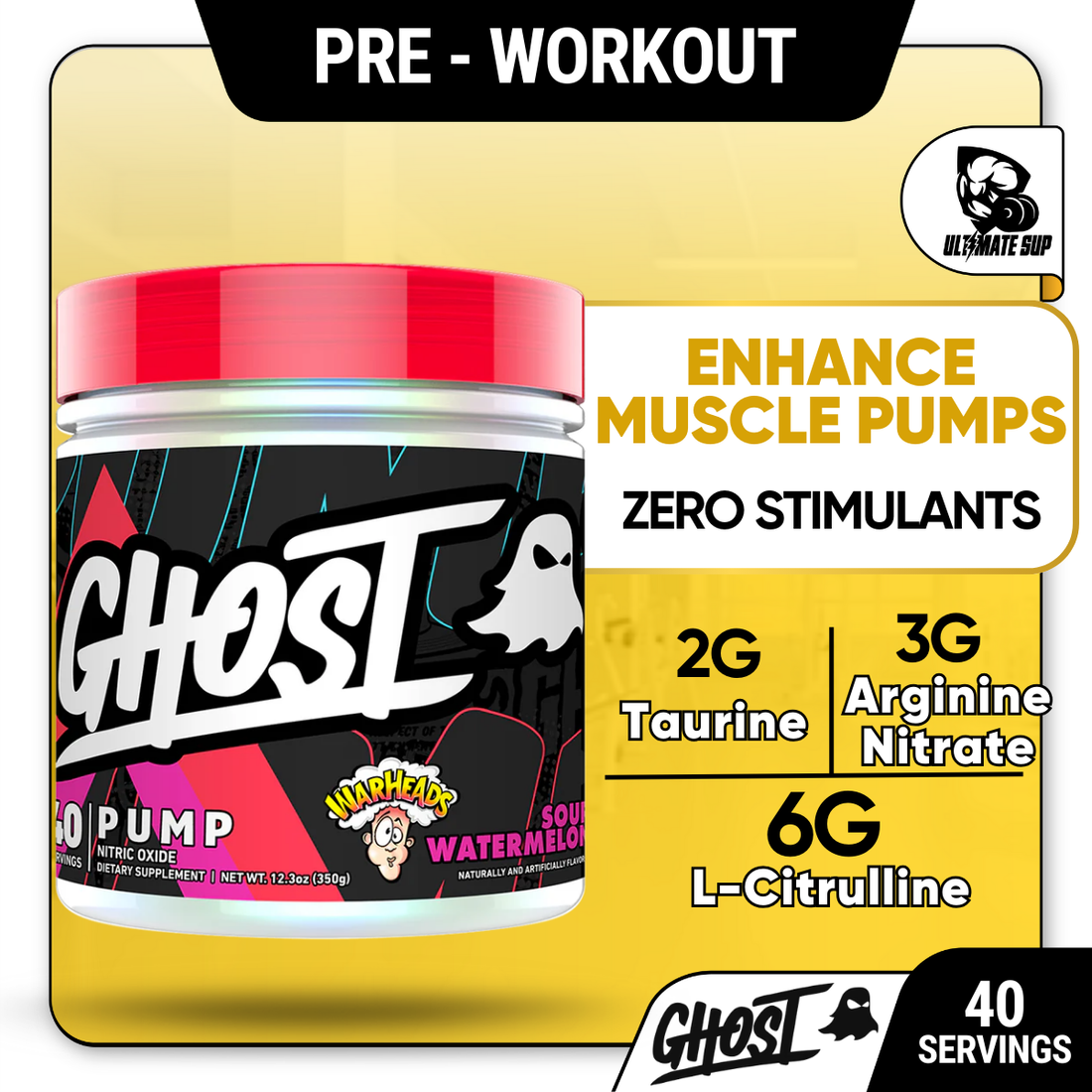 Ghost, Pump V2 Pre Workout, Nitric Oxide Booster, Stimulant-Free, Various Flavors, 40 Servings - Ultimate Sup Singapore