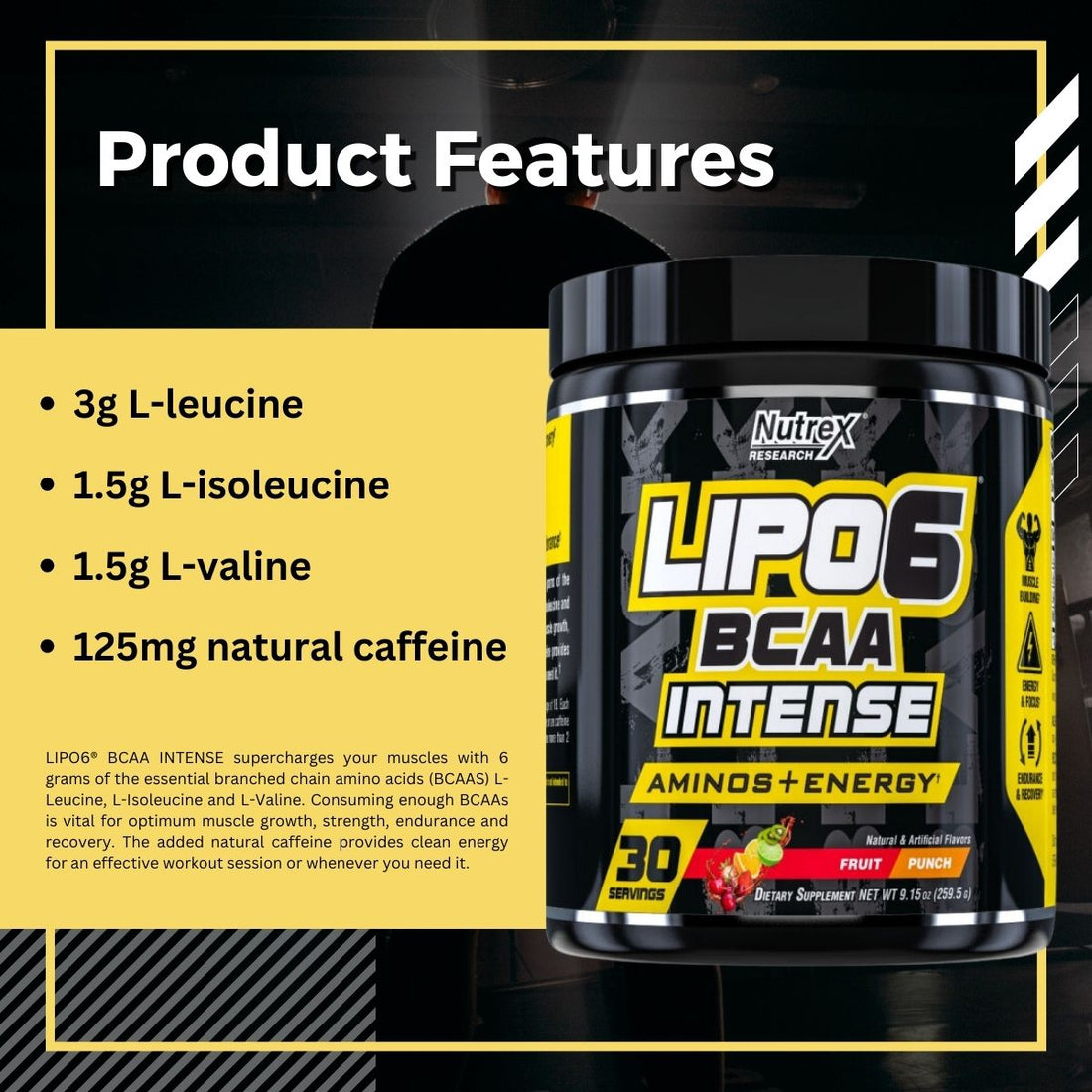 Nutrex Research, Lipo-6 BCAA Intense, 9.15 oz (30 servings) - Ultimate Sup Singapore