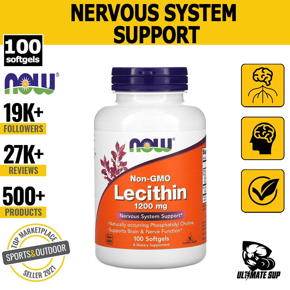 Now Foods, Lecithin, supports Brain & Nerve Function 1200 mg, 100-200 Softgels - main front