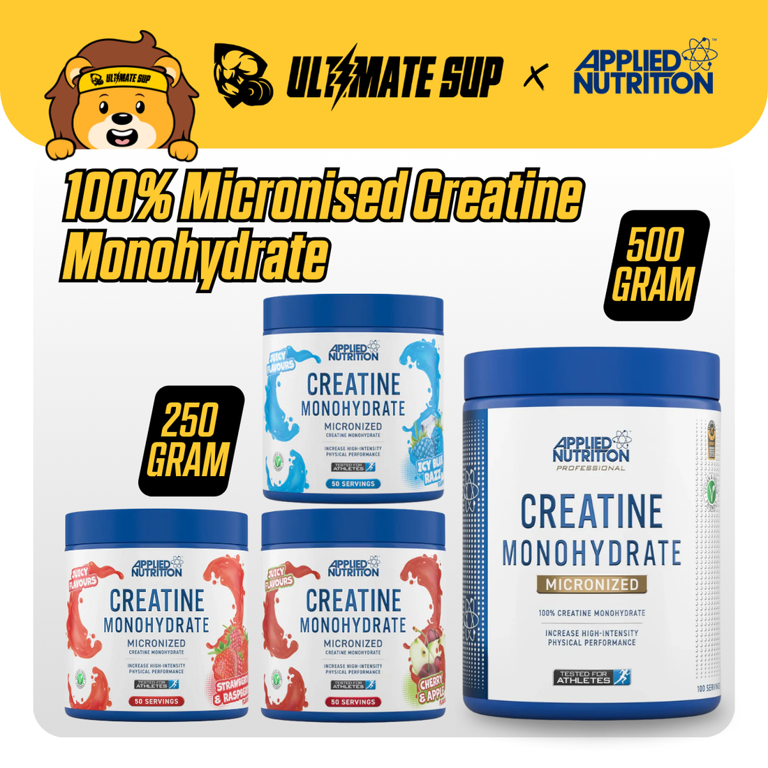 Applied Nutrition, Creatine Monohydrate Micronized Powder, Increases High-Intensity Physical Performance, 250-500g - Ultimate Sup Singapore