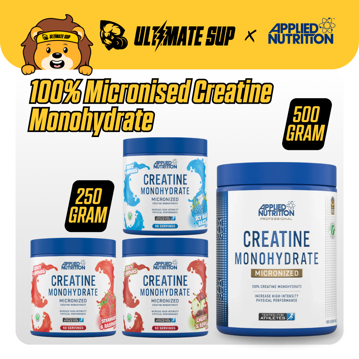 Applied Nutrition, Creatine Monohydrate Micronized Powder, Increases High-Intensity Physical Performance, 250-500g - Ultimate Sup Singapore