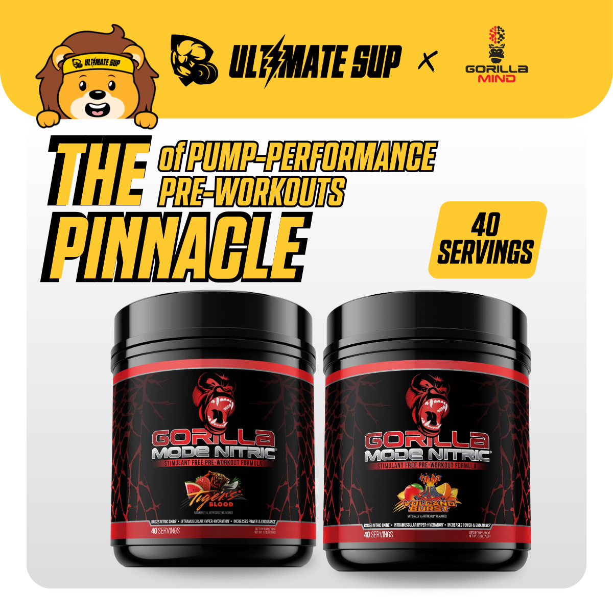 Gorilla Mind, Gorilla Mode Nitric Upgraded Stimulant Free Pre-Workout, Massive Pumps 40 servings - Ultimate Sup Singapore