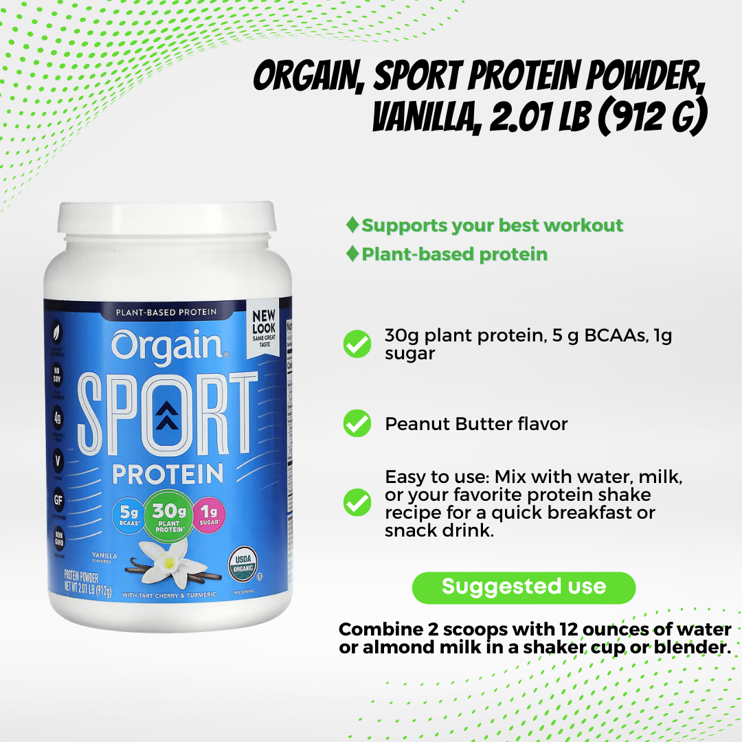 Orgain Organic Plant Based Protein Powder, Vanilla Bean - Vegan, Low Net Carbs, Non Dairy, Gluten Free, Lactose Free, No Sugar Added, Soy Free, Kosher, Non-GMO, 1.02 - 2.03lbs, 10-20 servings - Ultimate Sup Singapore