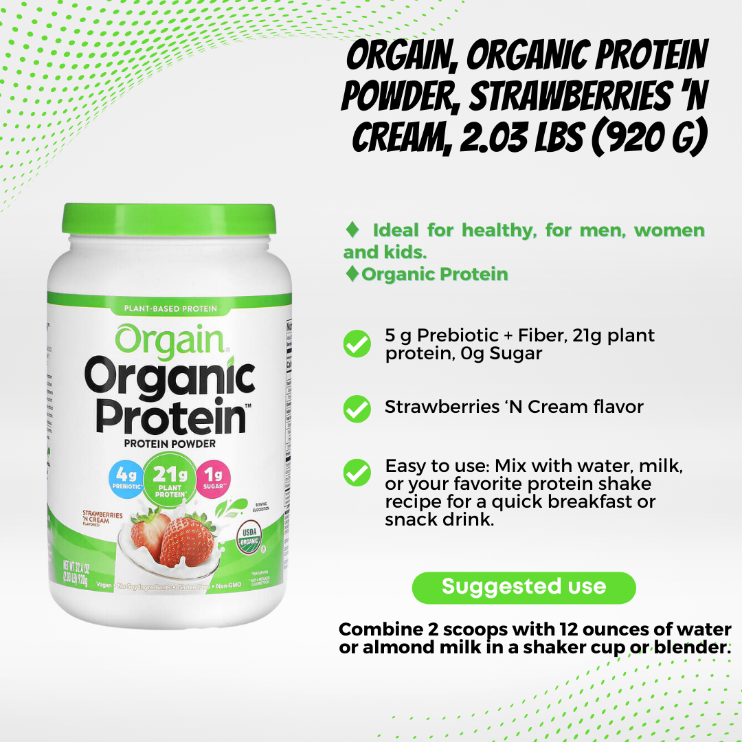 Orgain Organic Plant Based Protein Powder, Vanilla Bean - Vegan, Low Net Carbs, Non Dairy, Gluten Free, Lactose Free, No Sugar Added, Soy Free, Kosher, Non-GMO, 1.02 - 2.03lbs, 10-20 servings - Ultimate Sup Singapore