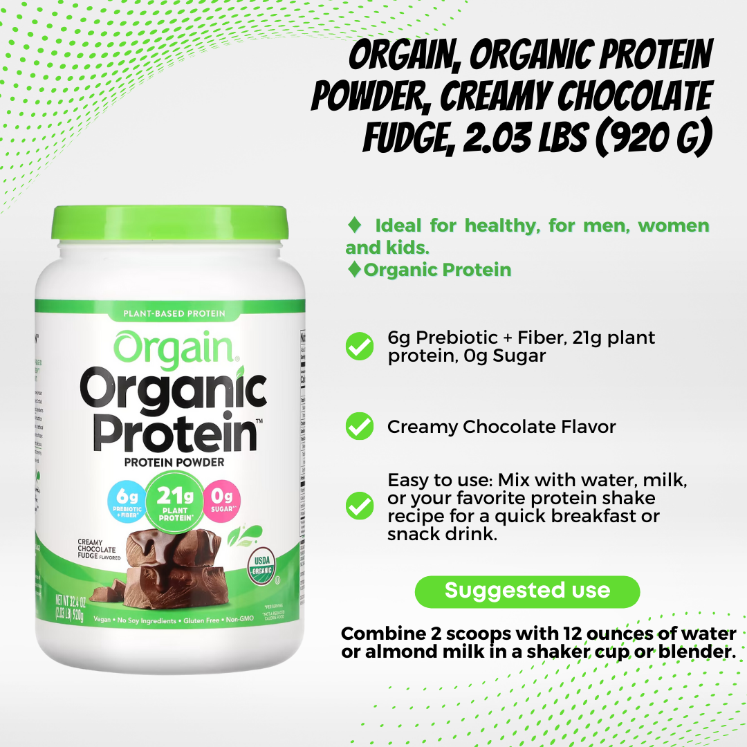 Orgain Organic Plant Based Protein Powder, Vanilla Bean - Vegan, Low N