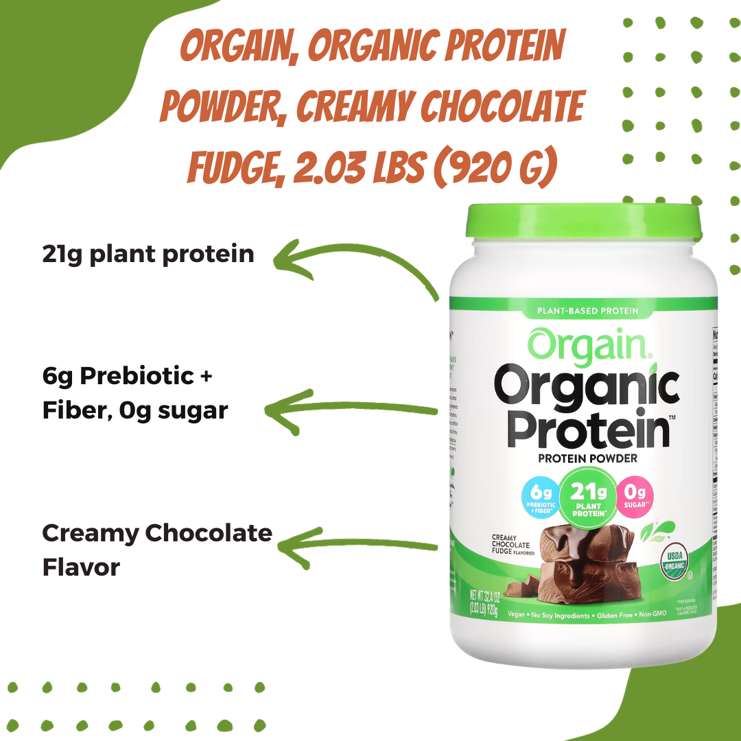 Orgain Organic Plant Based Protein Powder, Vanilla Bean - Vegan, Low Net Carbs, Non Dairy, Gluten Free, Lactose Free, No Sugar Added, Soy Free, Kosher, Non-GMO, 1.02 - 2.03lbs, 10-20 servings - Ultimate Sup Singapore