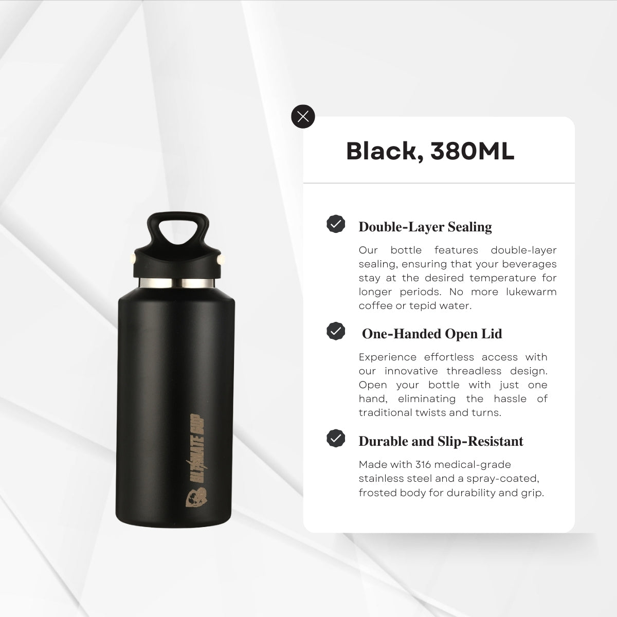 Frost Vial, 600ml, Thermal Flask Insulated Stainless Steel Water Bottle, Double Layer, Threadless Lid - Ultimate Sup - Ultimate Sup Singapore