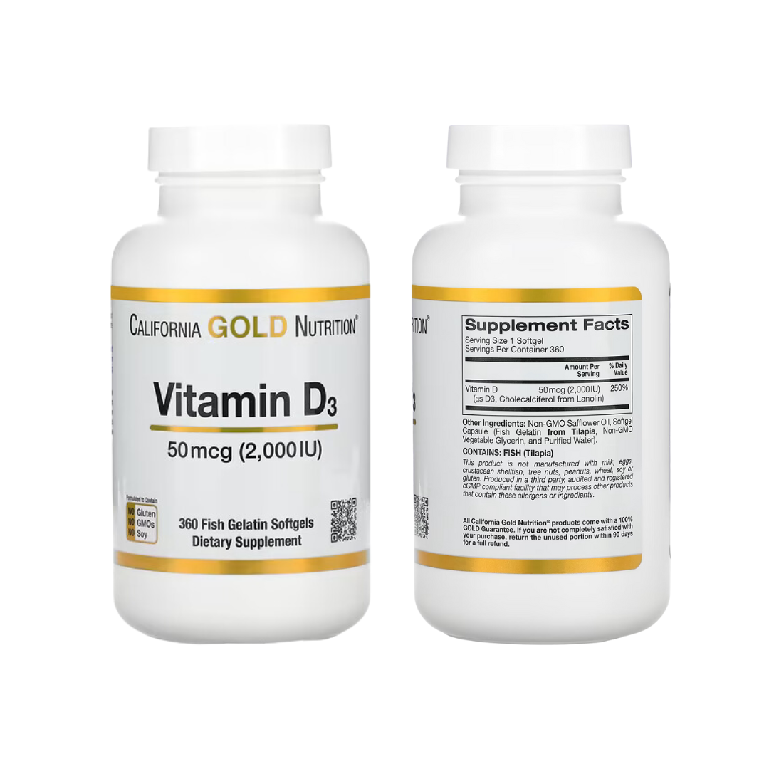 California Gold Nutrition, Vitamin D3, 125/50 mcg (5,000/2000 IU), 360 Fish Gelatin Softgels - Ultimate Sup Singapore