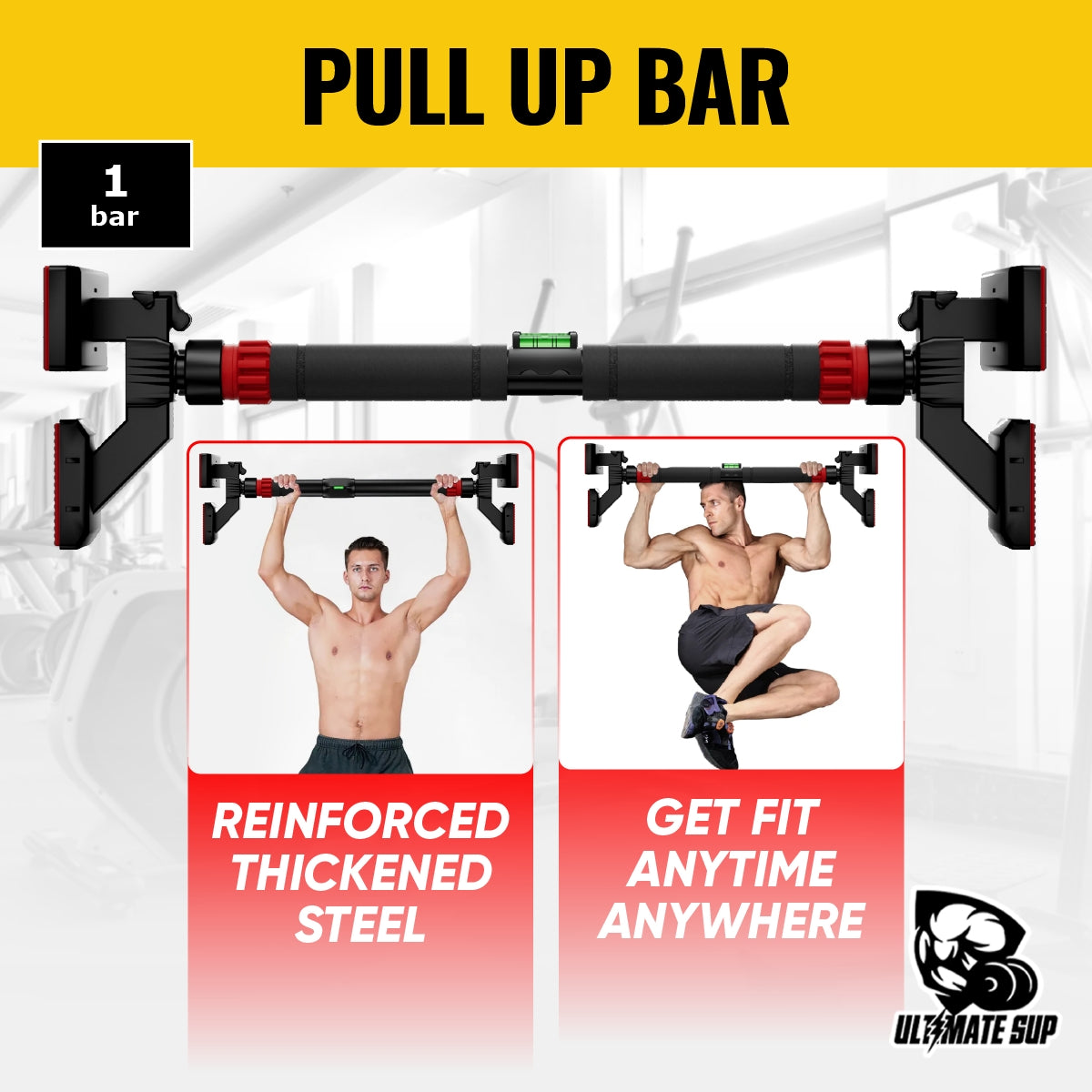 UltimateSup, Wall Mounted Pull Up Bars, 73-135 cm