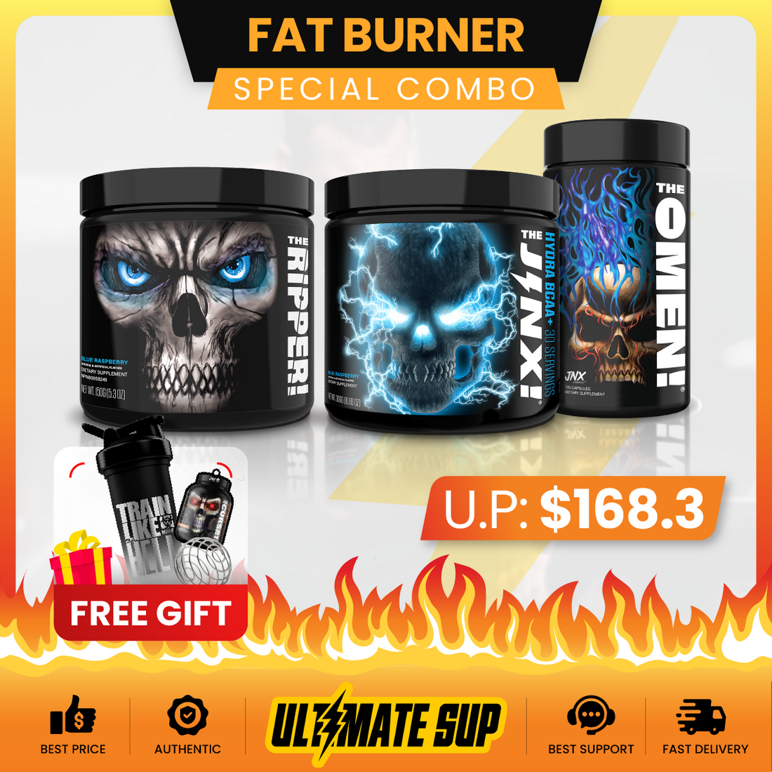 Combo FAT BURNER BUNDLE, JNX The Ripper 30 Sers + JNX Jinx + Omen Non-Stim 100 Caps, Fat Burner, Weight Management - Ultimate Sup Singapore