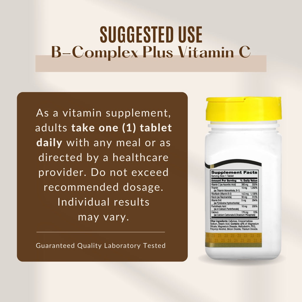 21st Century, B Complex Plus Vitamin C, Energy Support, Vitamin Supplement, 100 Tablets - Ultimate Sup Singapore