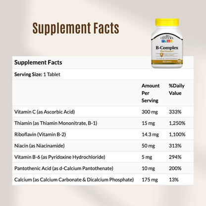 21st Century, B Complex Plus Vitamin C, Energy Support, Vitamin Supplement, 100 Tablets - Ultimate Sup Singapore