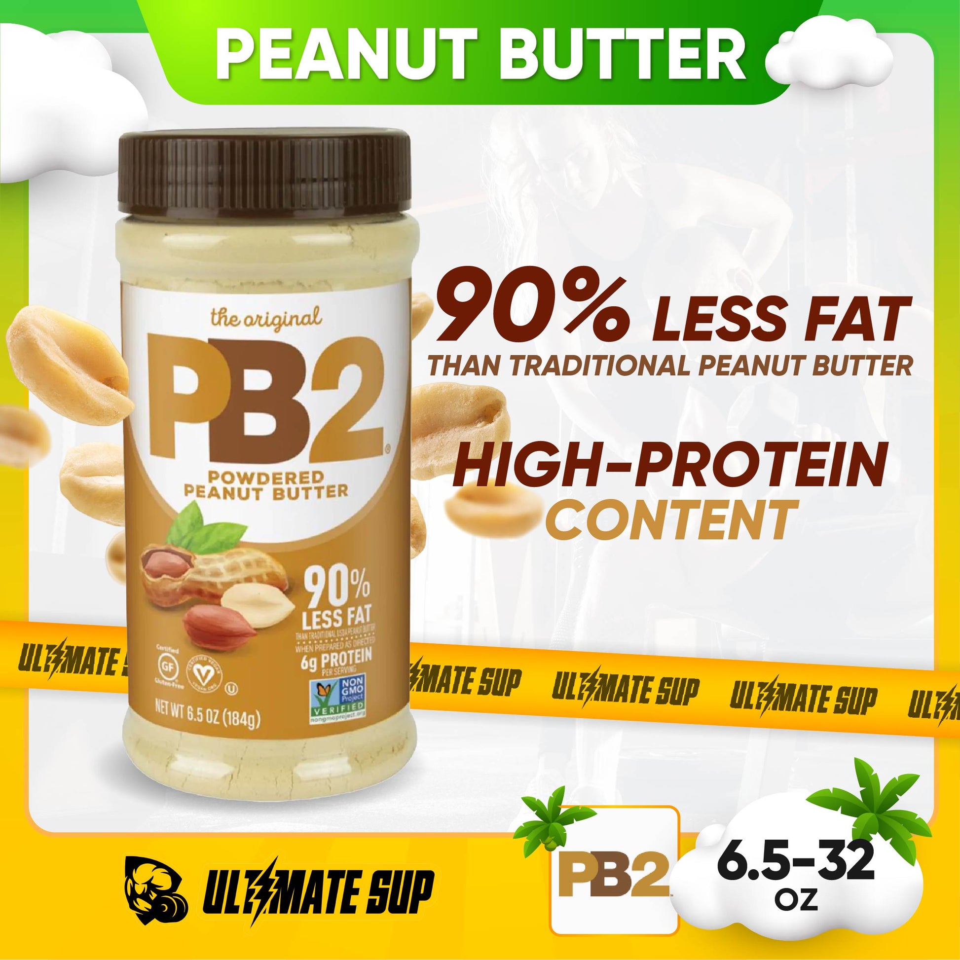 PB2 Foods, The Original PB2, Powdered Peanut Butter, 6.5 - 16 - 32 oz - Ultimate Sup Singapore