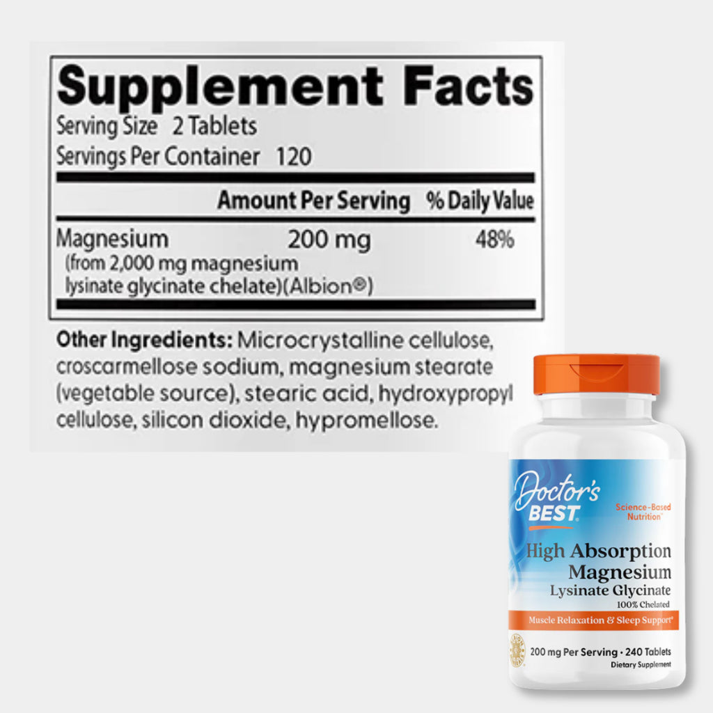 Doctor's Best, Magnesium Glycinate 100mg High Absorption 100% Chelated with Albion Minerals, 120-240 tabs