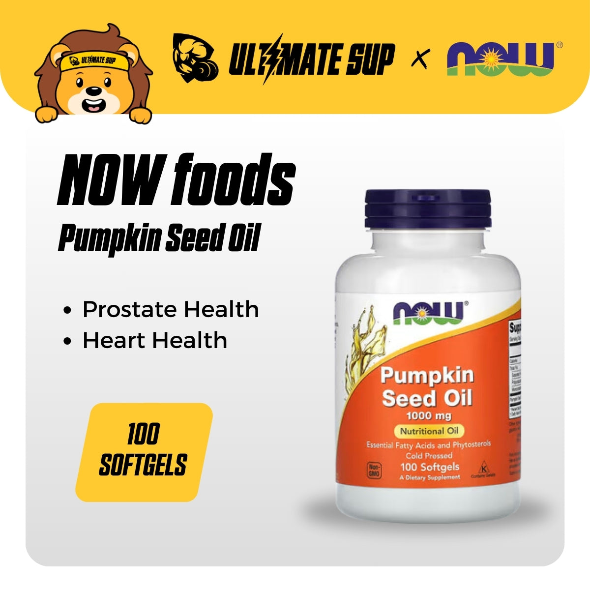 NOW Foods, Pumpkin Seed Oil, 1,000 mg, 100 Softgels (500 mg per Softgel) - Ultimate Sup Singapore