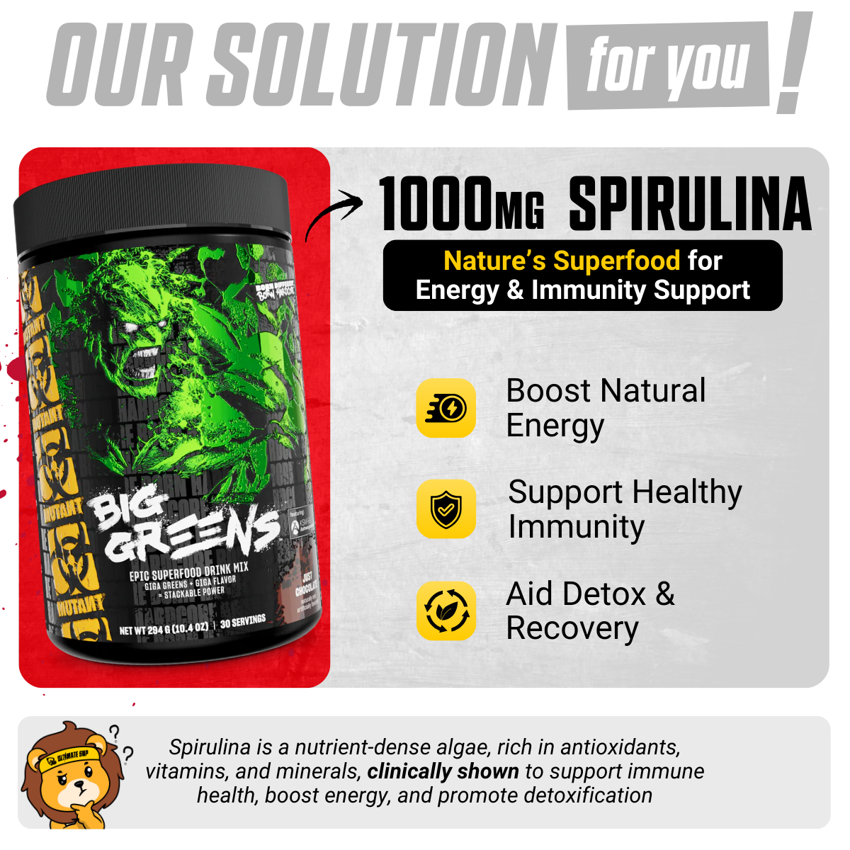 Mutant Big Greens, 40 Epic Superfoods, Spirulina, Probiotics, Muscle Recovery 30 servings - Ultimate Sup Singapore