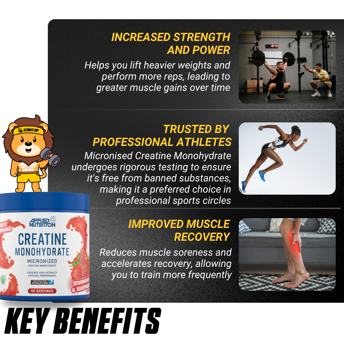 Applied Nutrition, Creatine Monohydrate Micronized Powder, Increases High-Intensity Physical Performance, 250-500g - Ultimate Sup Singapore