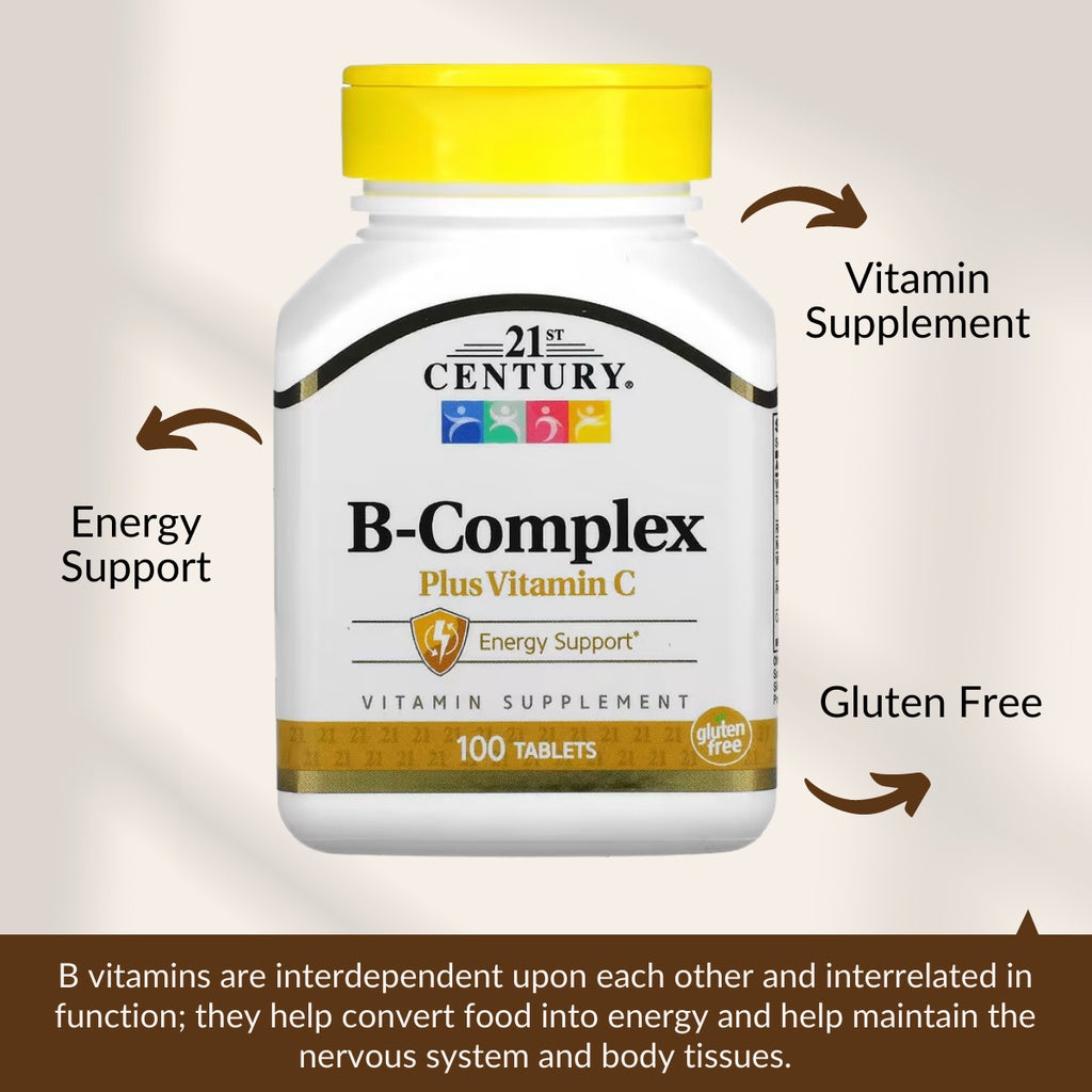 21st Century, B Complex Plus Vitamin C, Energy Support, Vitamin Supplement, 100 Tablets - Ultimate Sup Singapore