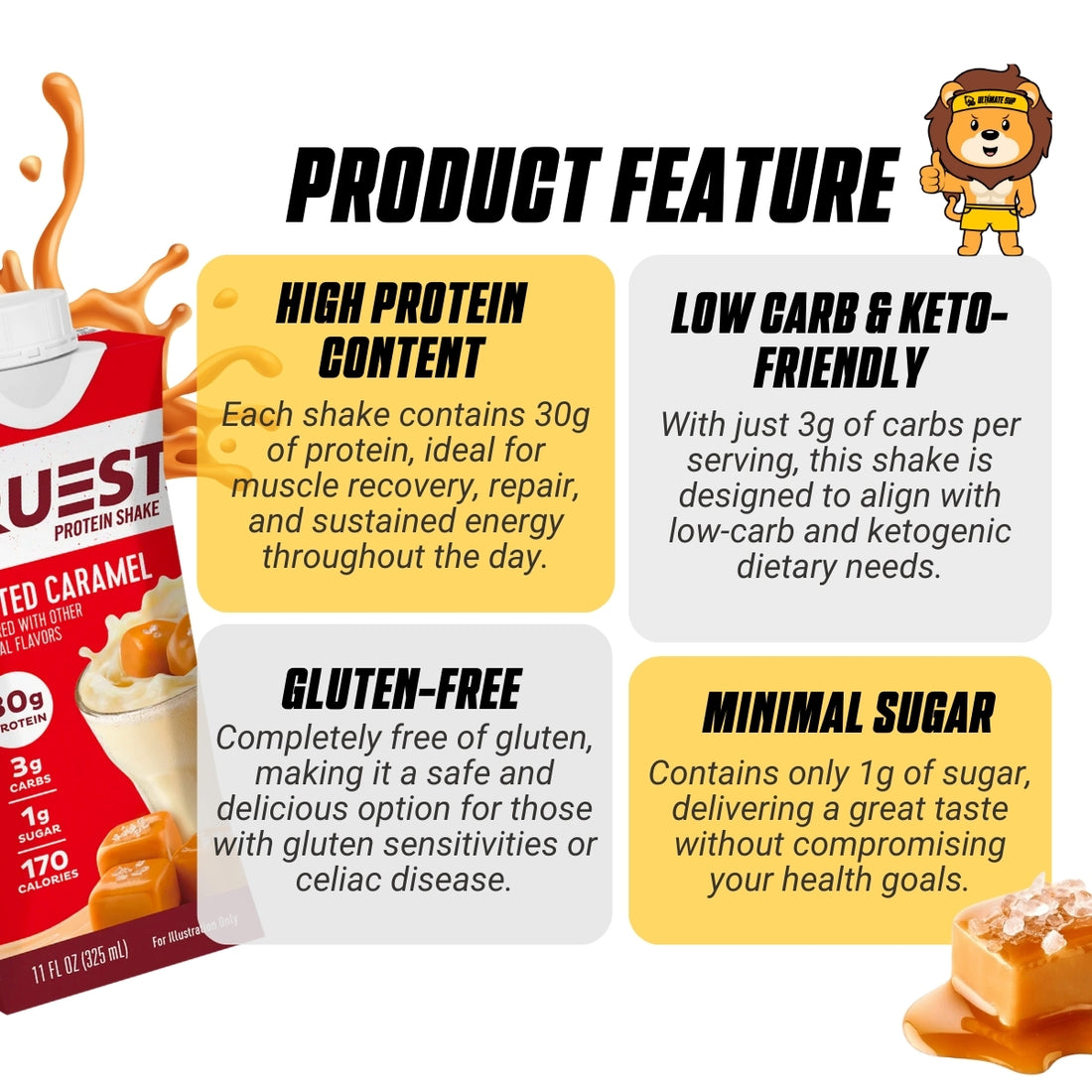 Quest Protein Shake, Ready to Drink, High Protein, Low Carb, Gluten Free, Keto Friendly, 4 Count, 325ml - Ultimate Sup Singapore